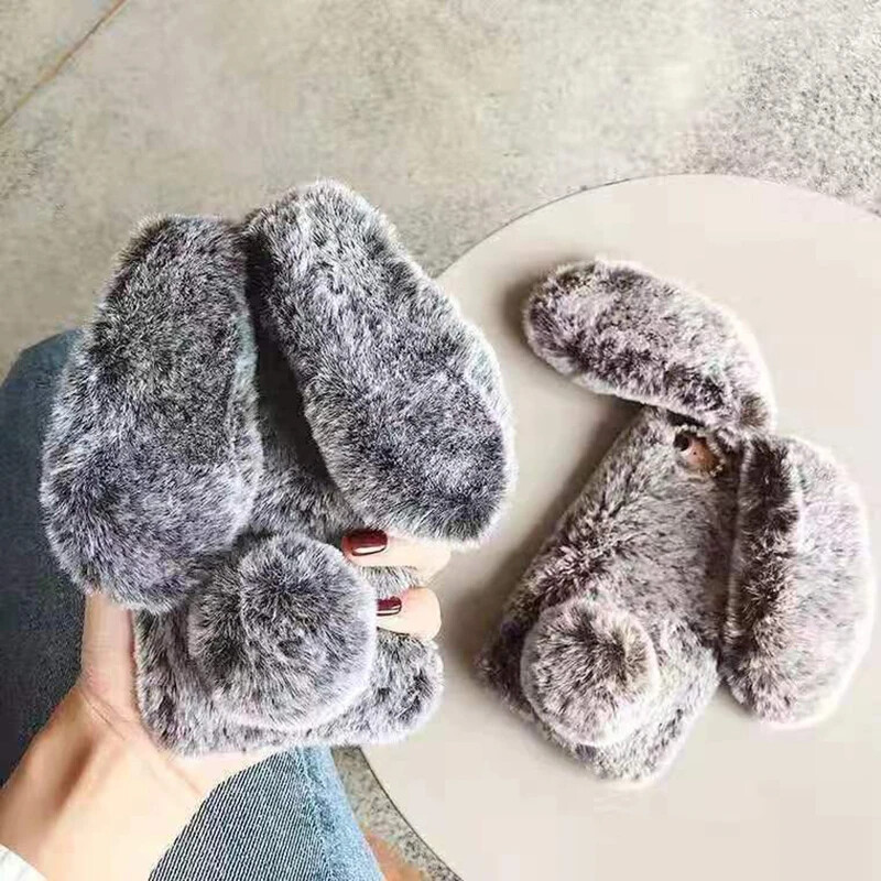 Mekana plišana telefonska torbica za iPhone 11 12 13 14 Pro XR X Xs Max mini 7 8 6 6s Plus MAX 5 5S SE 3D krzneni stražnji poklopac s krznom zeca i zeca