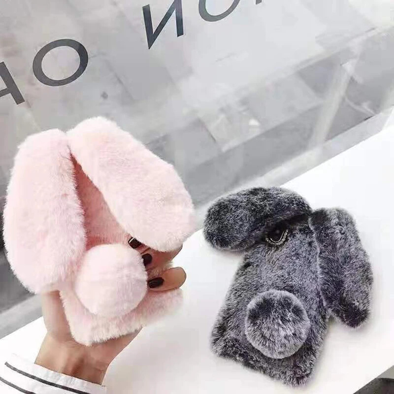 Mekana plišana telefonska torbica za iPhone 11 12 13 14 Pro XR X Xs Max mini 7 8 6 6s Plus MAX 5 5S SE 3D krzneni stražnji poklopac s krznom zeca i zeca