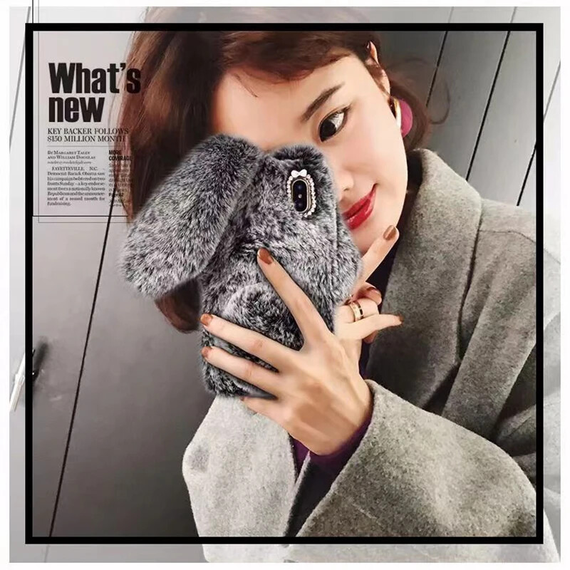 Mekana plišana telefonska torbica za iPhone 11 12 13 14 Pro XR X Xs Max mini 7 8 6 6s Plus MAX 5 5S SE 3D krzneni stražnji poklopac s krznom zeca i zeca