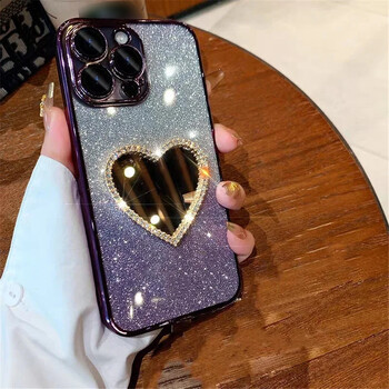 Θήκη τηλεφώνου Gradient Glitter 3D Love Heart Mirror για Xiaomi Redmi Note 13 13ProPlus 12S 11S 10S 9S 8 7 Pro Soft Silicone Cover