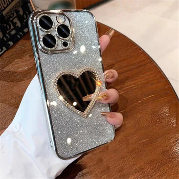 Θήκη τηλεφώνου Gradient Glitter 3D Love Heart Mirror για Xiaomi Redmi Note 13 13ProPlus 12S 11S 10S 9S 8 7 Pro Soft Silicone Cover