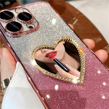 Θήκη τηλεφώνου Gradient Glitter 3D Love Heart Mirror για Xiaomi Redmi Note 13 13ProPlus 12S 11S 10S 9S 8 7 Pro Soft Silicone Cover