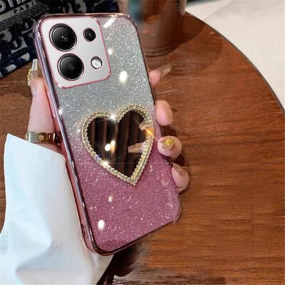 Θήκη τηλεφώνου Gradient Glitter 3D Love Heart Mirror για Xiaomi Redmi Note 13 13ProPlus 12S 11S 10S 9S 8 7 Pro Soft Silicone Cover