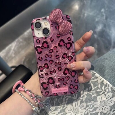 Šareni Leopard Blink Diamond Bowknot Luster Lining Phone Case za iPhone 16 15 14 Plus 13 Mini 12 Pro Max 11 7 8 SE X XS XR