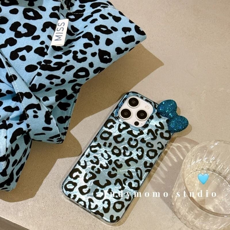 Šareni Leopard Blink Diamond Bowknot Luster Lining Phone Case za iPhone 16 15 14 Plus 13 Mini 12 Pro Max 11 7 8 SE X XS XR