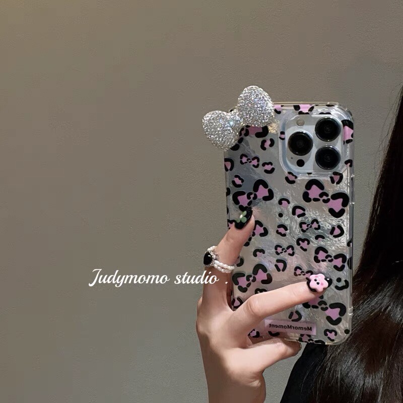 Šareni Leopard Blink Diamond Bowknot Luster Lining Phone Case za iPhone 16 15 14 Plus 13 Mini 12 Pro Max 11 7 8 SE X XS XR