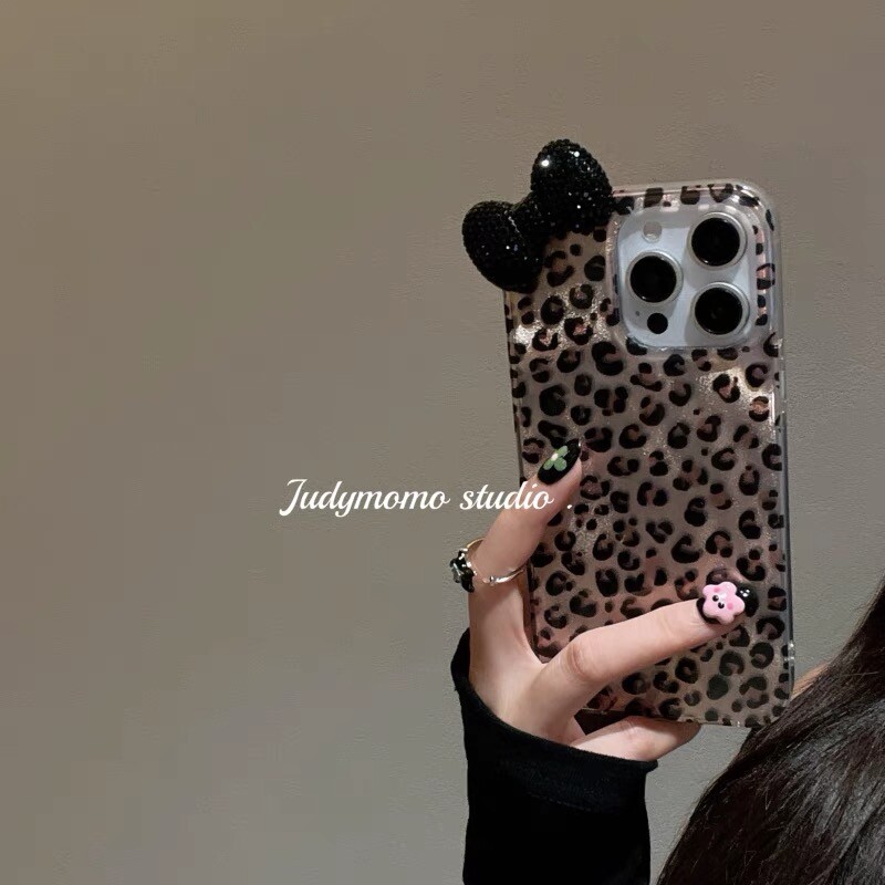 Šareni Leopard Blink Diamond Bowknot Luster Lining Phone Case za iPhone 16 15 14 Plus 13 Mini 12 Pro Max 11 7 8 SE X XS XR