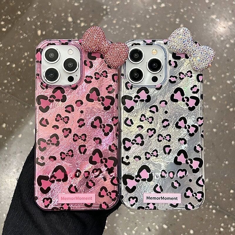 Šareni Leopard Blink Diamond Bowknot Luster Lining Phone Case za iPhone 16 15 14 Plus 13 Mini 12 Pro Max 11 7 8 SE X XS XR