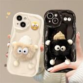 Korejska slatka 3D Fluffy Briquettes telefonska maska za iPhone 15 14 13 12 11 Pro MAX X XS XR 7 8 Plus SE 3 Girl Wavy Soft Plish Cover