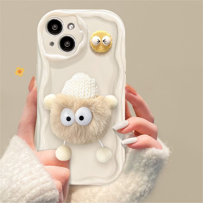 Korejska slatka 3D Fluffy Briquettes telefonska maska za iPhone 15 14 13 12 11 Pro MAX X XS XR 7 8 Plus SE 3 Girl Wavy Soft Plish Cover