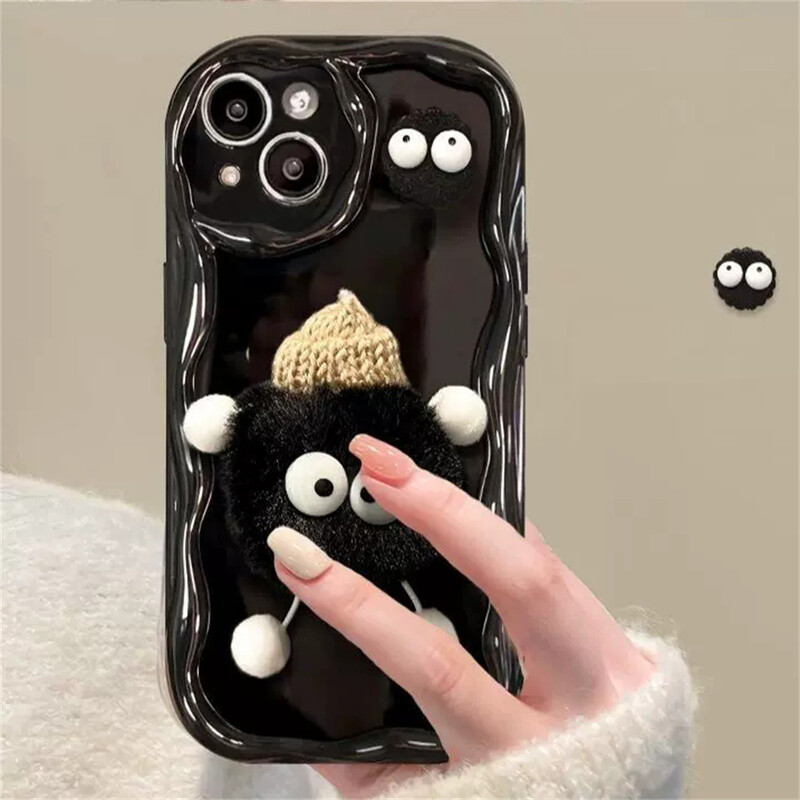 Korejska slatka 3D Fluffy Briquettes telefonska maska za iPhone 15 14 13 12 11 Pro MAX X XS XR 7 8 Plus SE 3 Girl Wavy Soft Plish Cover