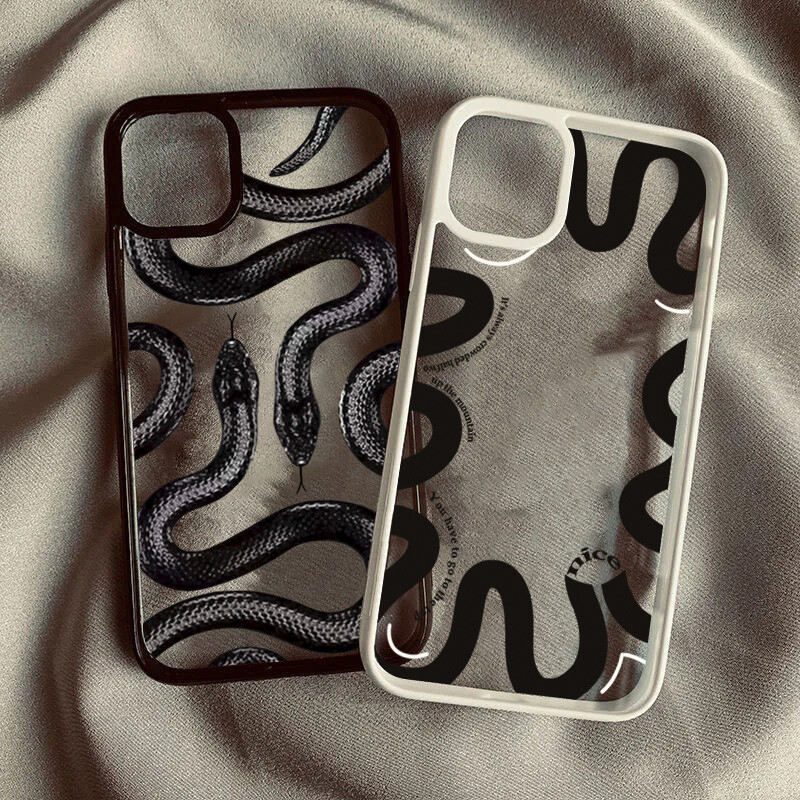 Калъф за телефон iPhone 16 15 Pro Max 14 13 12 11 Pro Max Mini SE X XR XS Pro 16 7 8 Plus Cool Black Snake King Hard Clear Cover