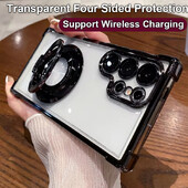 Четири ъгъла с въздушна възглавница против падане Прозрачен галванизиран магнитен стойка Защитен калъф за Samsung Galaxy S23 S23 S24 Ultra