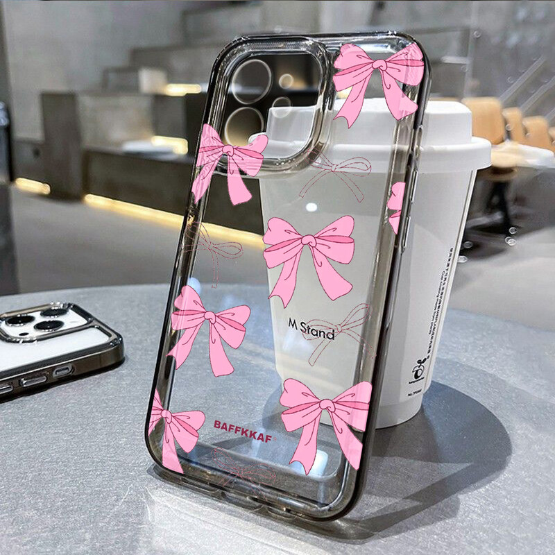 Сладък розов калъф за телефон с лък за iPhone 15 Калъф iPhone 11 13 12 14 16 Pro Max XR XS X 7 8 Plus SE 2020 Удароустойчив мек бантик