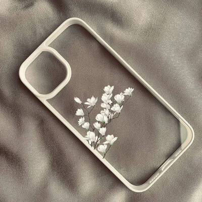 Telefonska maska s bijelim cvijetom magnolije za iPhone 14 Pro 15 13 12Mini 11 XR XS Max 16 7 8Plus Prozirna tvrda korica otporna na udarce Plum Blossom