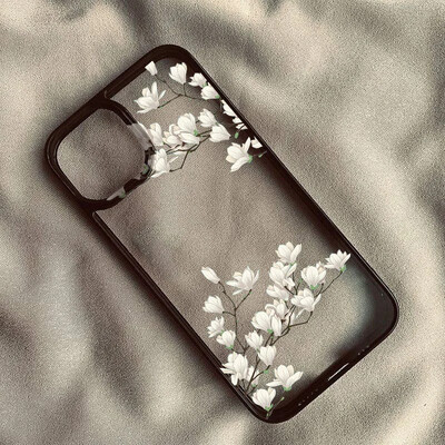 Telefonska maska s bijelim cvijetom magnolije za iPhone 14 Pro 15 13 12Mini 11 XR XS Max 16 7 8Plus Prozirna tvrda korica otporna na udarce Plum Blossom