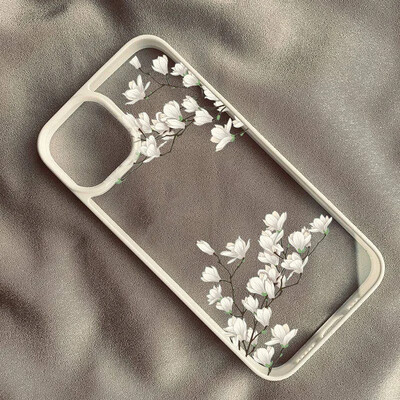 Telefonska maska s bijelim cvijetom magnolije za iPhone 14 Pro 15 13 12Mini 11 XR XS Max 16 7 8Plus Prozirna tvrda korica otporna na udarce Plum Blossom