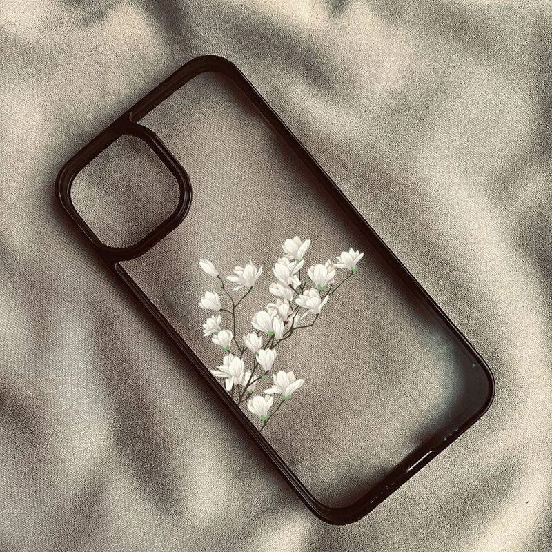 Telefonska maska s bijelim cvijetom magnolije za iPhone 14 Pro 15 13 12Mini 11 XR XS Max 16 7 8Plus Prozirna tvrda korica otporna na udarce Plum Blossom