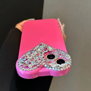 Πολυτελής θήκη Womem Large 3D Love Diamond Rhinestone για IPhone 16 13 Pro Max 15 14 13 Plus 12 11 Pro Max XSMax Crystal Girl Cover