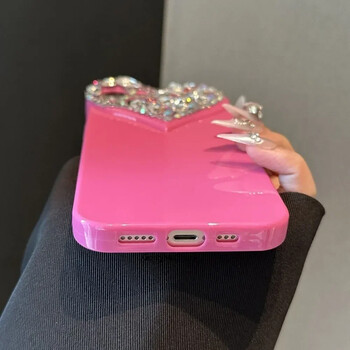 Πολυτελής θήκη Womem Large 3D Love Diamond Rhinestone για IPhone 16 13 Pro Max 15 14 13 Plus 12 11 Pro Max XSMax Crystal Girl Cover