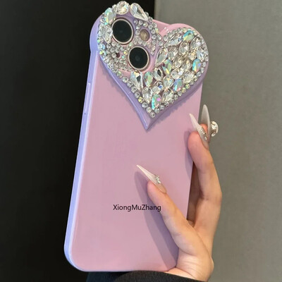 Πολυτελής θήκη Womem Large 3D Love Diamond Rhinestone για IPhone 16 13 Pro Max 15 14 13 Plus 12 11 Pro Max XSMax Crystal Girl Cover