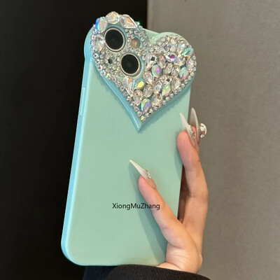 Πολυτελής θήκη Womem Large 3D Love Diamond Rhinestone για IPhone 16 13 Pro Max 15 14 13 Plus 12 11 Pro Max XSMax Crystal Girl Cover