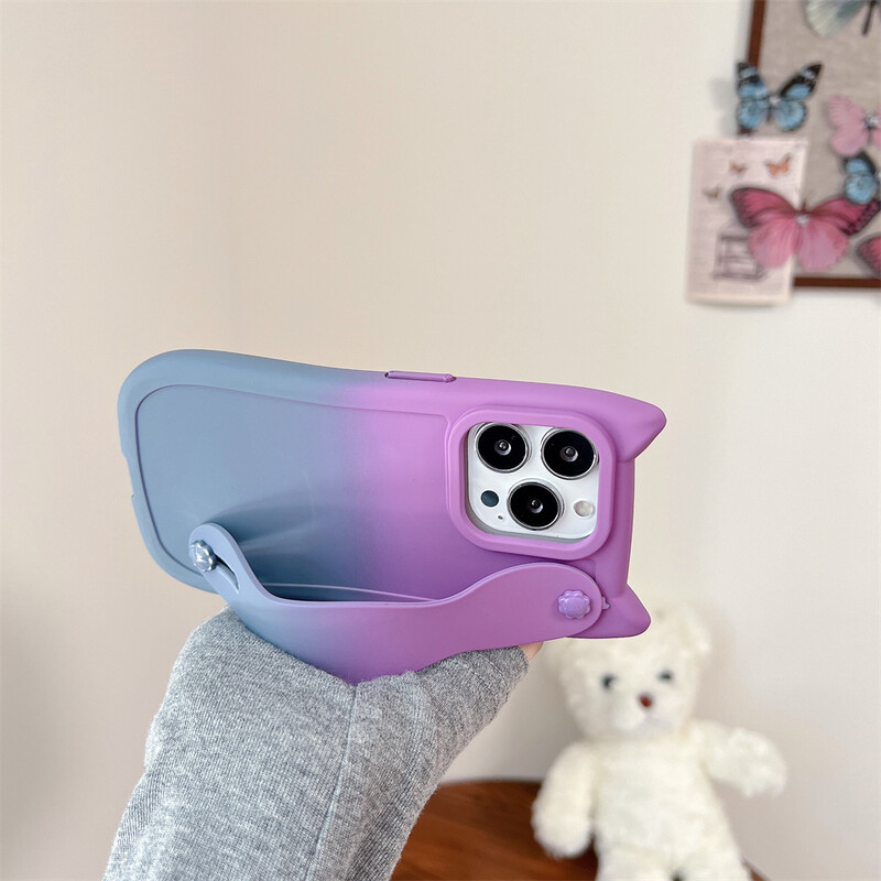 Калъф за телефон с каишка за китка за iPhone 15 14 Plus 13 12 11 Pro Max XR X XS Анимационен градиент Котешки уши Мек TPU защитен заден капак