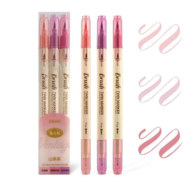 3kom Retro set olovki za kaligrafiju u boji Scrapbooking Crafts Soft Tip Dvostrane fine linije Markeri za crtanje s umjetničkim slovima