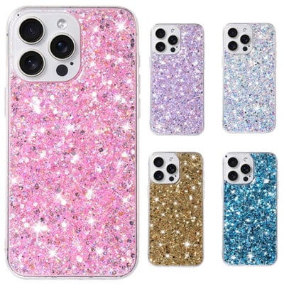 Θήκη τηλεφώνου Starry Glitter Pink Sequin για IPhone 16 15 14 13 12 11 Pro Max X XR 7 8 Plus SE2 Σκληρό κάλυμμα σιλικόνης κατά της πτώσης