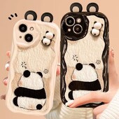 Αστεία Panda Toy Cartoon Ear Wave TPU Soft Phone Back Case for iPhone 15 14 13 Mini 11 12 14 Pro Max X XS Max XR 7 8 Plus SE Capa