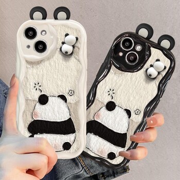 Αστεία Panda Toy Cartoon Ear Wave TPU Soft Phone Back Case for iPhone 15 14 13 Mini 11 12 14 Pro Max X XS Max XR 7 8 Plus SE Capa