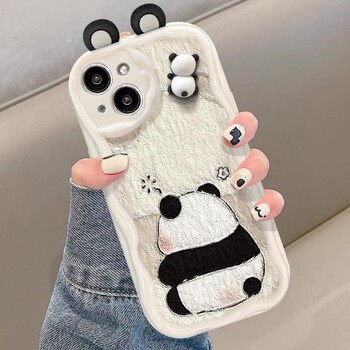 Αστεία Panda Toy Cartoon Ear Wave TPU Soft Phone Back Case for iPhone 15 14 13 Mini 11 12 14 Pro Max X XS Max XR 7 8 Plus SE Capa