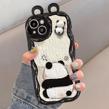 Αστεία Panda Toy Cartoon Ear Wave TPU Soft Phone Back Case for iPhone 15 14 13 Mini 11 12 14 Pro Max X XS Max XR 7 8 Plus SE Capa