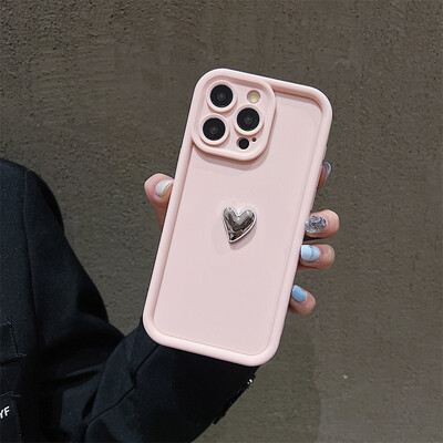Μαλακή θήκη τηλεφώνου Silver Heart από σιλικόνη για iPhone 16 15 14 13 12 11 Pro Max XS XR 7 8 Plus SE 2020 Ματ κάλυμμα Candy