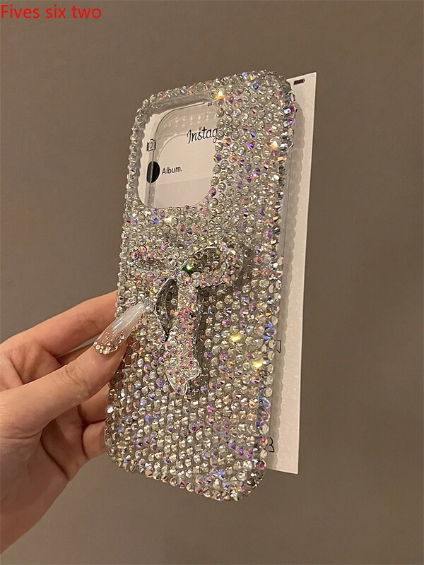 Luksuslik moodne Full Bling Crystal Diamond Big Bow telefoniümbris iPhone 16 Pro Max ümbrisele 15 14 13 12 11 X XS XR põrutuskindel kate