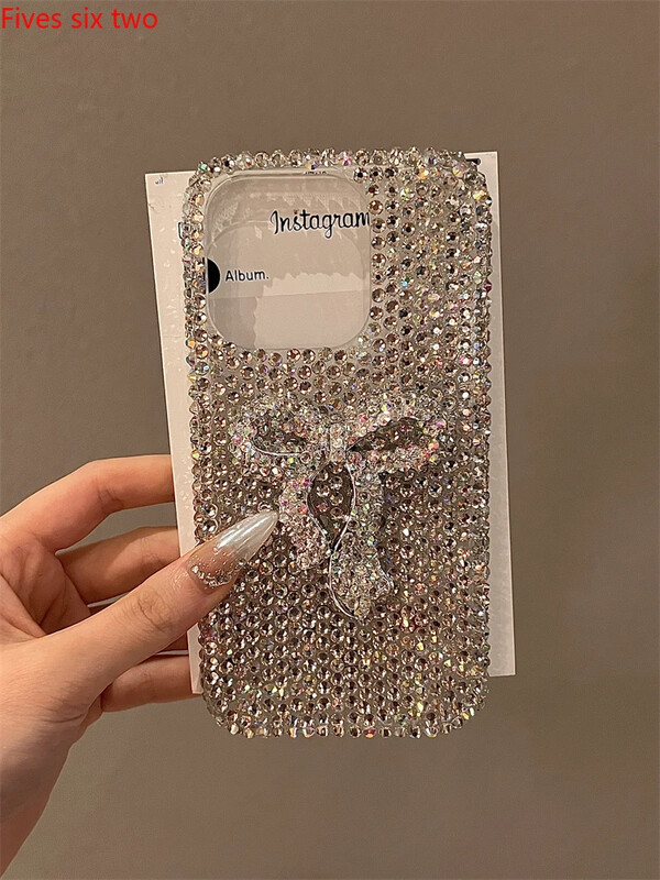 Luksuslik moodne Full Bling Crystal Diamond Big Bow telefoniümbris iPhone 16 Pro Max ümbrisele 15 14 13 12 11 X XS XR põrutuskindel kate