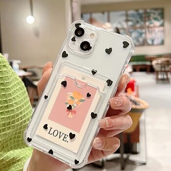 Θήκη για iPhone 16 15 14 13 12 11 Pro Max Μαύρο Λευκό Love Heart Clear Phone Case για iPhone XS X 7 8 Plus Θήκη για κάρτα πορτοφολιού