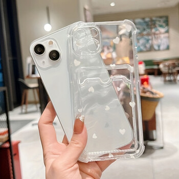 Θήκη για iPhone 16 15 14 13 12 11 Pro Max Μαύρο Λευκό Love Heart Clear Phone Case για iPhone XS X 7 8 Plus Θήκη για κάρτα πορτοφολιού