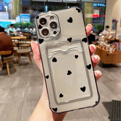 Ümbris iPhone'ile 16 15 14 13 12 11 Pro Max Must Valge Love Heart läbipaistev telefoni kaas iPhone XS X 7 8 Plus rahakotikaardi koti ümbris