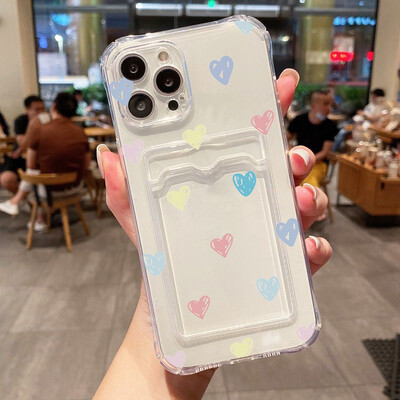 Ümbris iPhone'ile 16 15 14 13 12 11 Pro Max Must Valge Love Heart läbipaistev telefoni kaas iPhone XS X 7 8 Plus rahakotikaardi koti ümbris