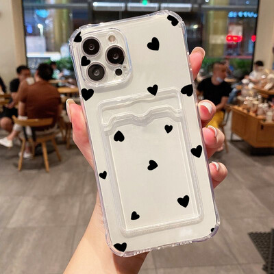 Ümbris iPhone'ile 16 15 14 13 12 11 Pro Max Must Valge Love Heart läbipaistev telefoni kaas iPhone XS X 7 8 Plus rahakotikaardi koti ümbris
