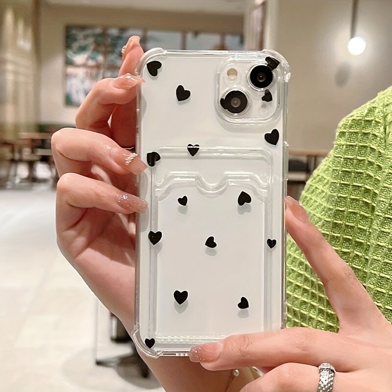 Ümbris iPhone'ile 16 15 14 13 12 11 Pro Max Must Valge Love Heart läbipaistev telefoni kaas iPhone XS X 7 8 Plus rahakotikaardi koti ümbris