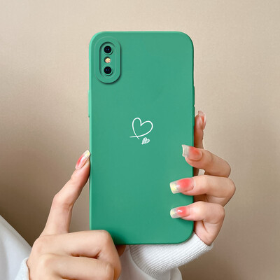 Skirtas iPhone X XR XS Max Case Heart minkštas skystas silikoninis fotoaparato apsauginis dangtelis Apple iPhoneX XR XSMax Funda For Girls