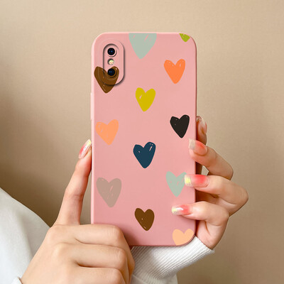Skirtas iPhone X XR XS Max Case Heart minkštas skystas silikoninis fotoaparato apsauginis dangtelis Apple iPhoneX XR XSMax Funda For Girls