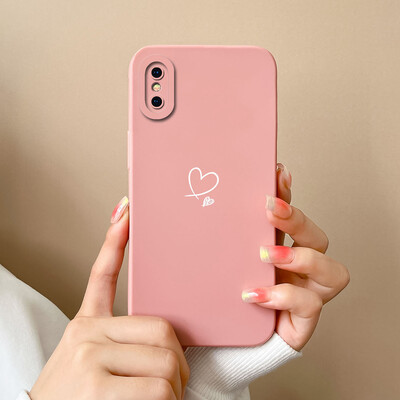 Skirtas iPhone X XR XS Max Case Heart minkštas skystas silikoninis fotoaparato apsauginis dangtelis Apple iPhoneX XR XSMax Funda For Girls