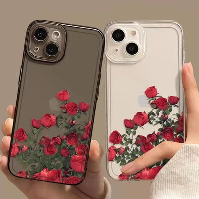 Μαλακή διαφανής θήκη τηλεφώνου Rose για iPhone 11 12 13 14 15 Pro Max XR XS X 7 8 15 Plus SE 2022 Προστασία φακού Μαλακό πίσω κάλυμμα