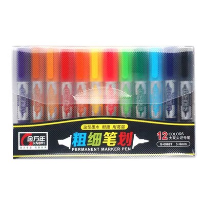 12 цвята/комплект Джъмбо размер Перманентни маркери Насипни големи перманентни маркери Химикалки с връх на длето Джъмбо маркери Химикалки Дебел перманентен белег