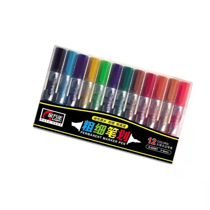 12 цвята/комплект Джъмбо размер Перманентни маркери Насипни големи перманентни маркери Химикалки с връх на длето Джъмбо маркери Химикалки Дебел перманентен белег