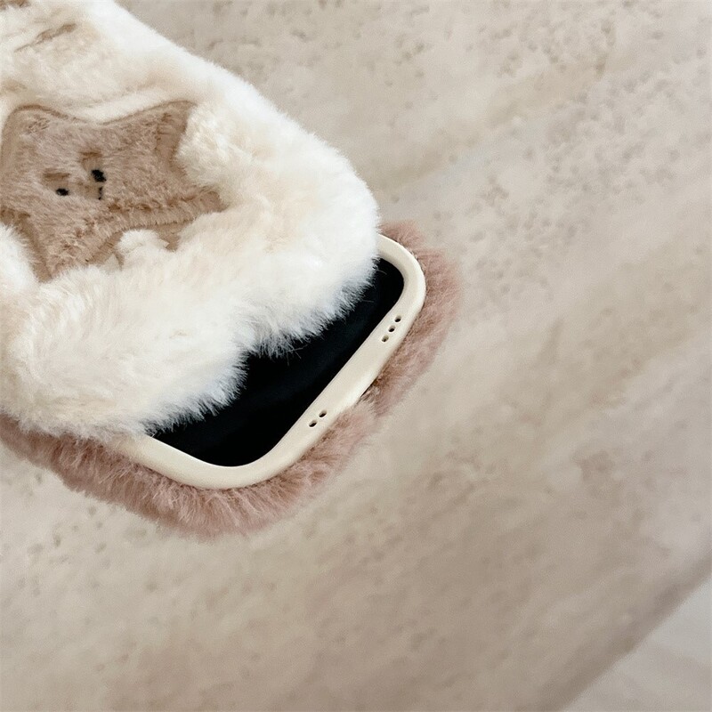 Мек плюшен сладък калъф за телефон със звездна луна за iPhone 14 15 16 Plus 13 Pro Max 11 12 Пухкава топла зимна кожена кожух