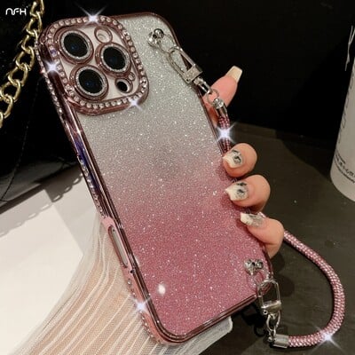 Για iPhone 16 Pro Max Luxury Flash Diamond Chain Plate Case Phone Case Για iPhone 11 12 13 14 15 Plus Προστατευτικό κάλυμμα φακού